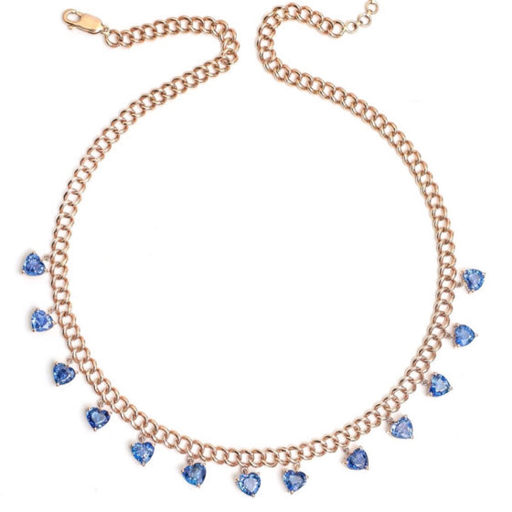 BLUE SAPPHIRE HEARTS CHAIN NECKLACE