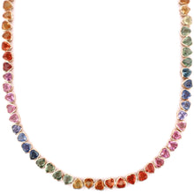  BEZELED PARTY-COLORED SAPPHIRE HEART TENNIS NECKLACE