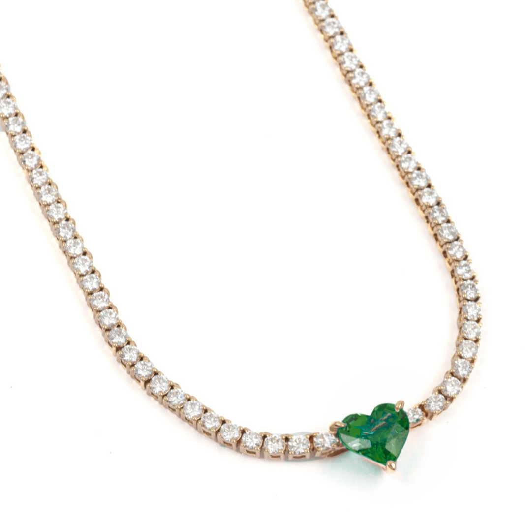 EMERALD HEART DIAMOND TENNIS NECKLACE