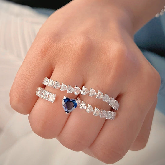 BLUE CANDY HEART & DIAMOND (EMERALD-CUT) RING