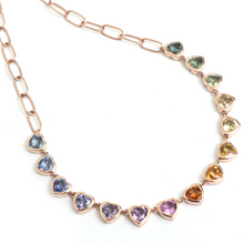  BEZELED PARTY-COLORED SAPPHIRE HEART PAPERCLIP NECKLACE