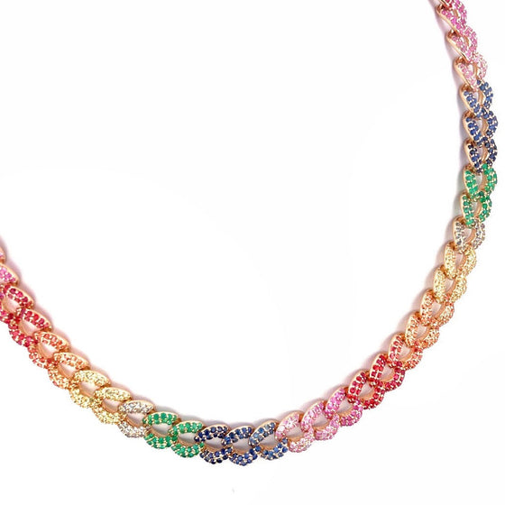 CHUNKY PARTY-COLORED SAPPHIRE CUBAN CHAIN NECKLACE