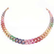  CHUNKY PARTY-COLORED SAPPHIRE CUBAN CHAIN NECKLACE