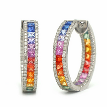  DIAMOND WRAPPED PARTY-COLORED SAPPHIRE HOOPS
