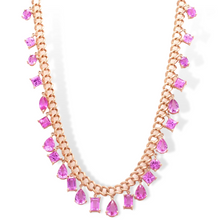  LARGE PINK SAPPHIRE MIX-SHAPE CHAIN NECKLACE