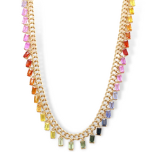  PARTY-COLORED SAPPHIRE EMERALD-CUT CHAIN NECKLACE