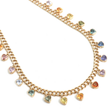  BEZELED PARTY-COLORED SAPPHIRE HEART CHAIN NECKLACE