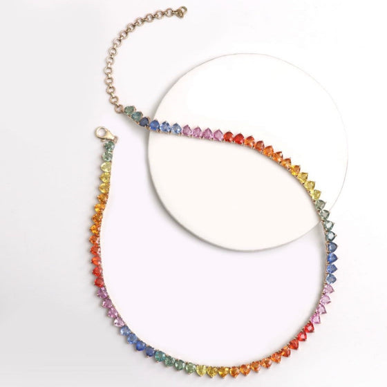 PARTY-COLORED SAPPHIRE HEART TENNIS NECKLACE
