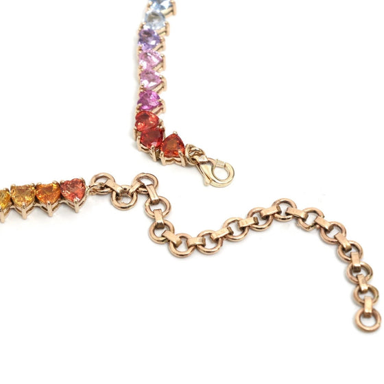 PARTY-COLORED SAPPHIRE HEART TENNIS NECKLACE