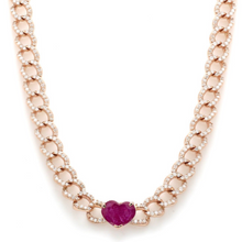  RUBY HEART CUBAN CHAIN NECKLACE