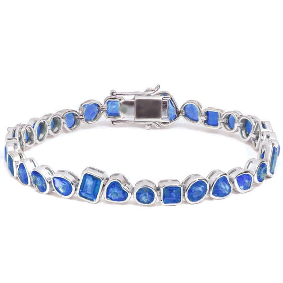 BLUE SAPPHIRE MIX-SHAPE BEZELED TENNIS BRACELET