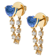  BLUE SAPPHIRE HEART & DIAMOND DROPLET LOOP EARRINGS