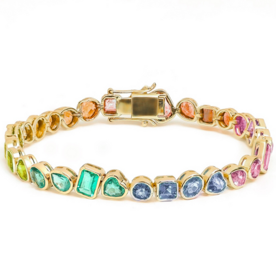 PARTY-COLORED SAPPHIRE MIX-SHAPE BEZELED BRACELET