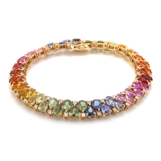 DIAMOND & PARTY-COLORED SAPPHIRE PEAR TENNIS BRACELET