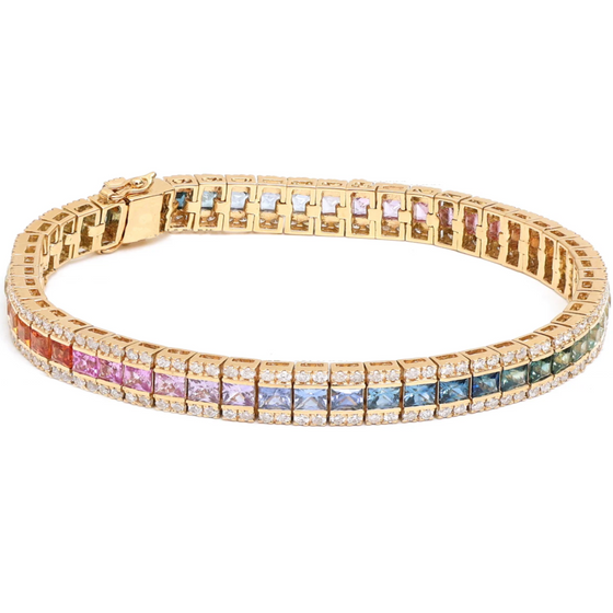 DIAMOND & PARTY-COLORED SAPPHIRE TENNIS BRACELET