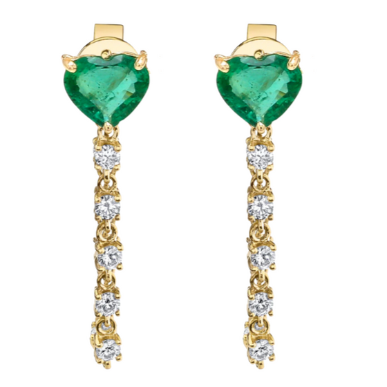 EMERALD HEART & DIAMOND DROPLET LOOP EARRINGS