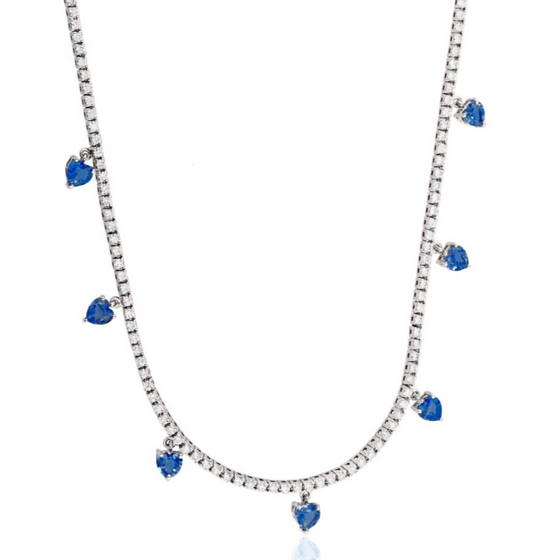 MICRO BLUE SAPPHIRE HEARTS DIAMOND TENNIS CHOKER