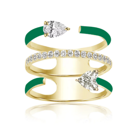 MINI TRIPLE ROW DOUBLE SHAPE-SHIFTER DIAMOND & ENAMEL RING