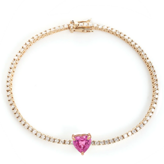 PINK SAPPHIRE HEART DIAMOND TENNIS BRACELET