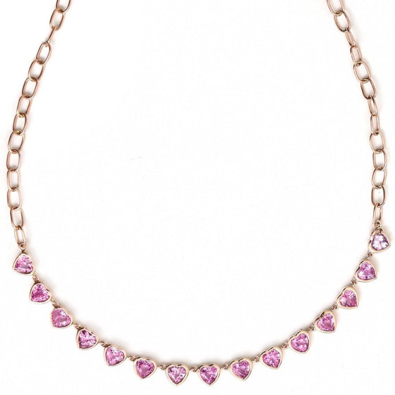 BEZELED PINK SAPPHIRE HEART PAPERCLIP NECKLACE