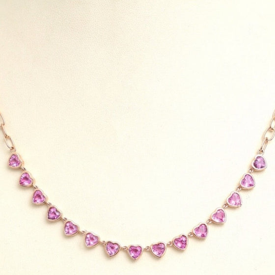 BEZELED PINK SAPPHIRE HEART PAPERCLIP NECKLACE