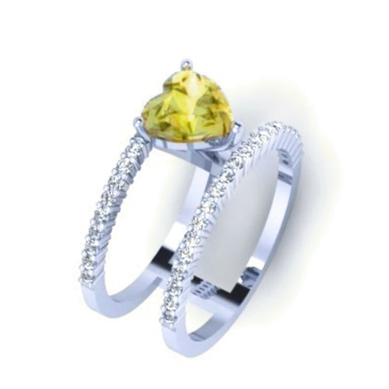 YELLOW CANDY HEART DOUBLE DIAMOND BAND RING