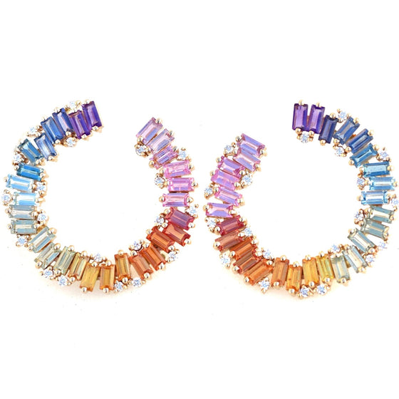 DIAMOND & PARTY-COLORED SAPPHIRE SPRINKLES CRESCENT HOOPS