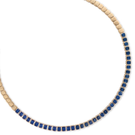 BLUE SAPPHIRE (EMERALD-CUT) BEZELED TENNIS NECKLACE