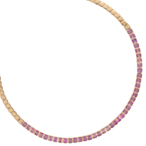 PINK SAPPHIRE (EMERALD-CUT) BEZELED TENNIS NECKLACE