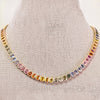 PARTY-COLORED SAPPHIRE (EMERALD-CUT) BEZELED TENNIS NECKLACE