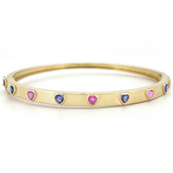 PINK & BLUE SAPPHIRE HEARTS BANGLE