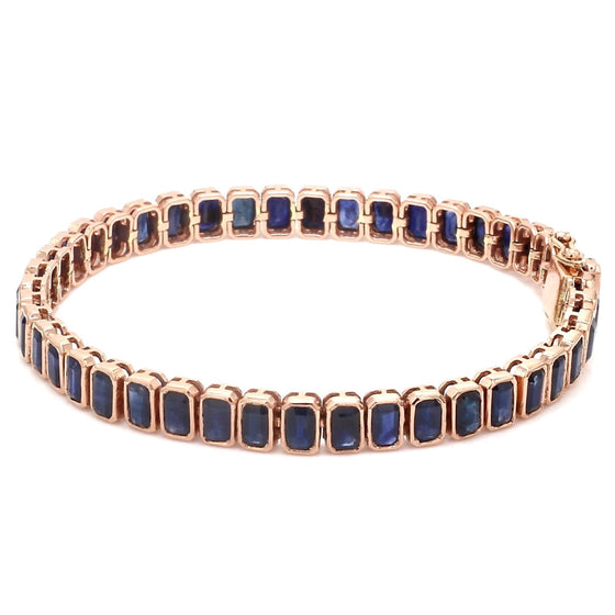 BLUE SAPPHIRE (EMERALD-CUT) BEZELED TENNIS BRACELET