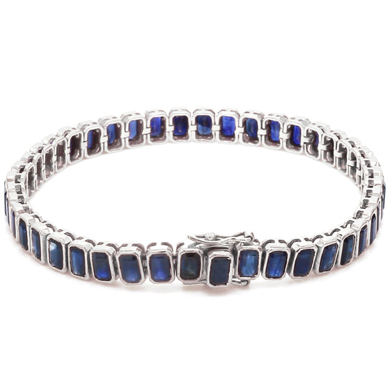 BLUE SAPPHIRE (EMERALD-CUT) BEZELED TENNIS BRACELET