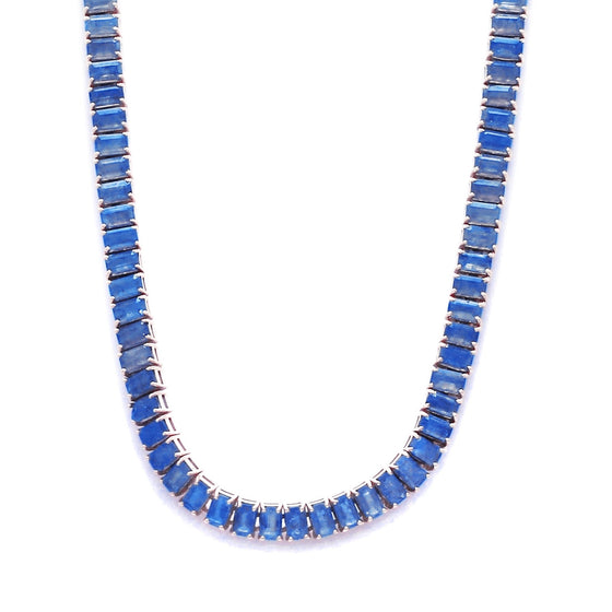 BLUE SAPPHIRE (EMERALD-CUT) TENNIS NECKLACE