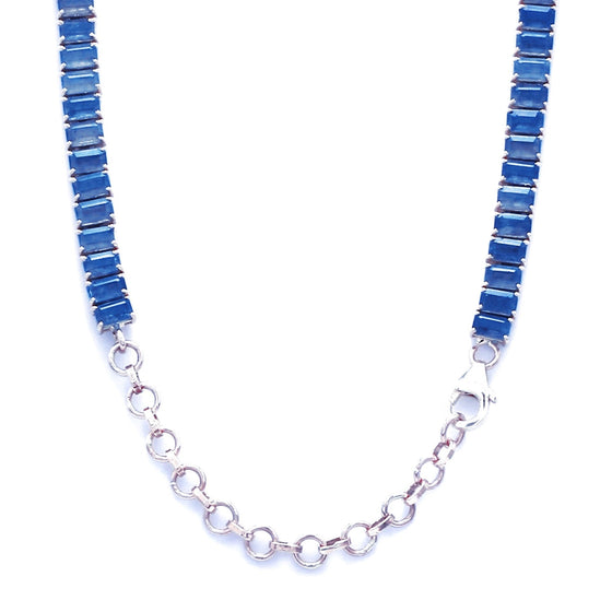 BLUE SAPPHIRE (EMERALD-CUT) TENNIS NECKLACE