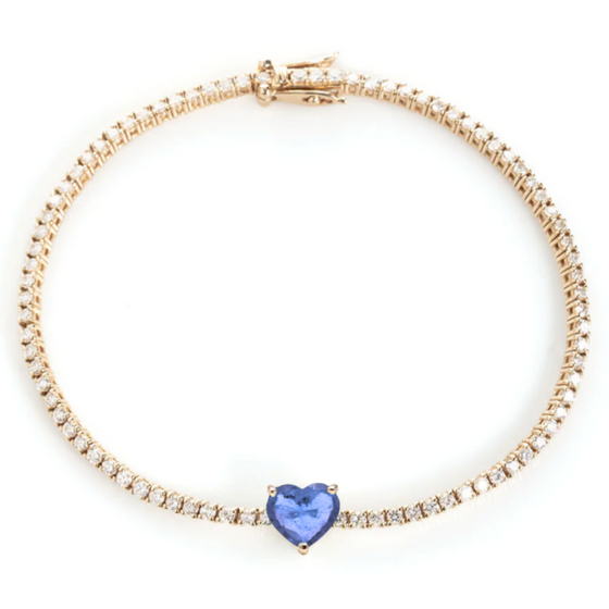 BLUE SAPPHIRE HEART DIAMOND TENNIS BRACELET