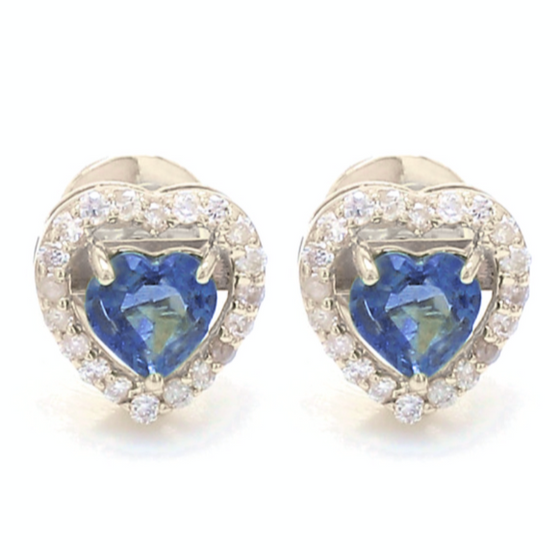 BLUE SAPPHIRE HALO HEARTBEAT STUDS | MINI EARRINGS