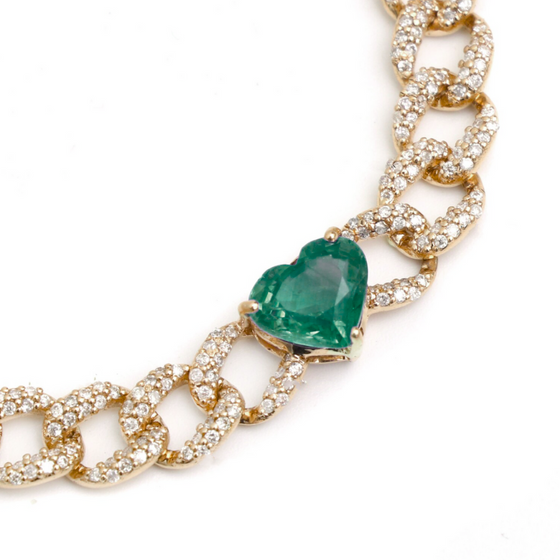 EMERALD HEART CUBAN CHAIN BRACELET