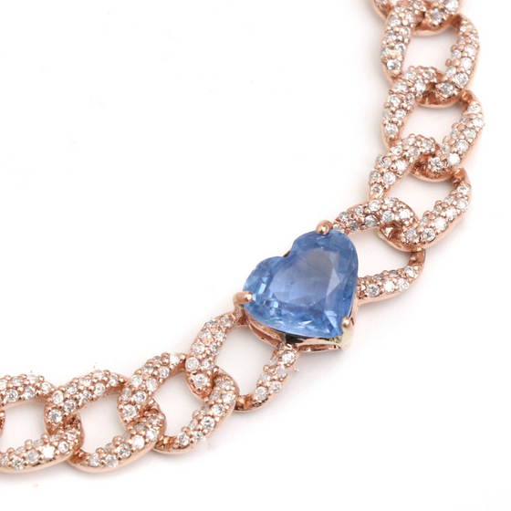 SKY BLUE SAPPHIRE HEART CUBAN CHAIN BRACELET