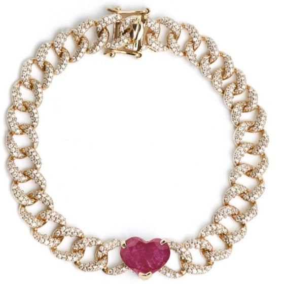 RUBY HEART CUBAN CHAIN BRACELET