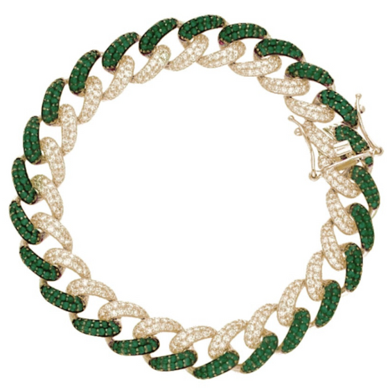 CHUNKY DIAMOND & EMERALD CHAIN BRACELET