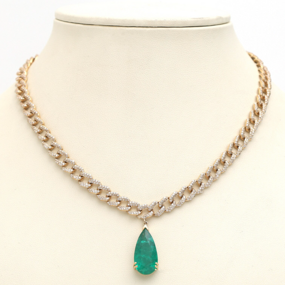 EMERALD PEAR-DROP CUBAN CHAIN NECKLACE