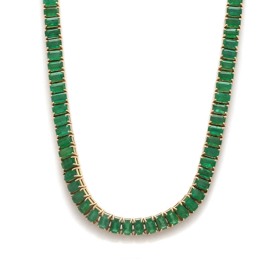 EMERALD GREEN (EMERALD-CUT) TENNIS NECKLACE