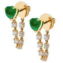  EMERALD HEART & DIAMOND DROPLET LOOP EARRINGS