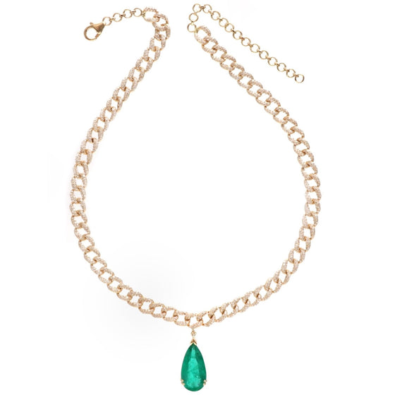 EMERALD PEAR-DROP CUBAN CHAIN NECKLACE