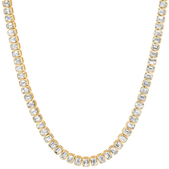 MINI DIAMOND (EMERALD-CUT) BEZELED TENNIS NECKLACE