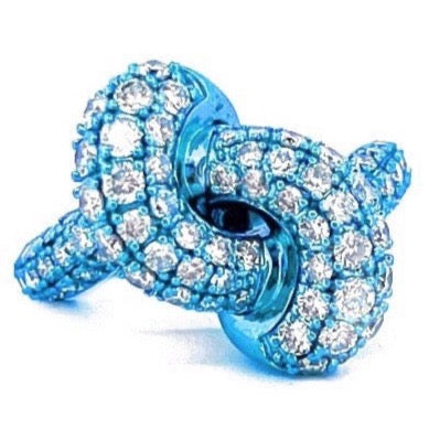 'I LITERALLY CAN KNOT!' DIAMOND & SKY BLUE RHODIUM RING