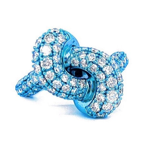 'I LITERALLY CAN KNOT!' DIAMOND & SKY BLUE RHODIUM RING