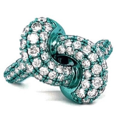 'I LITERALLY CAN KNOT!' DIAMOND & TEAL RHODIUM RING