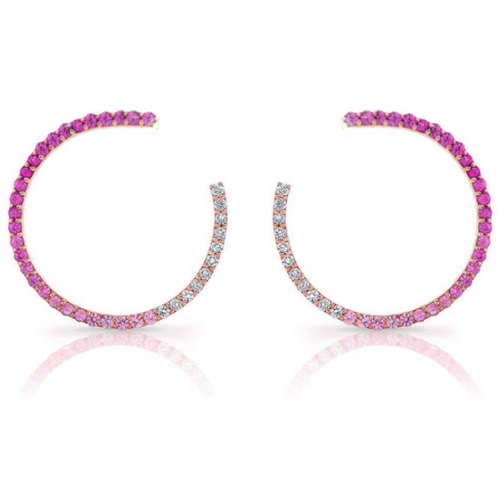 OMBRE DIAMOND & PINK SAPPHIRE CRESCENT HOOPS